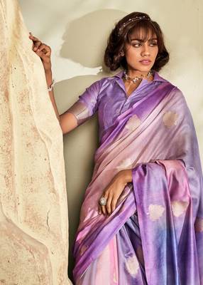 lavender cotton silk blend saree with unstitched blouse piece 2