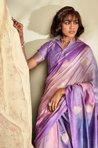 lavender cotton silk blend saree with unstitched blouse piece