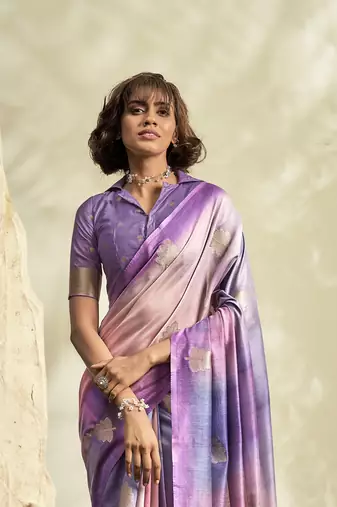 lavender cotton silk blend saree with unstitched blouse piece