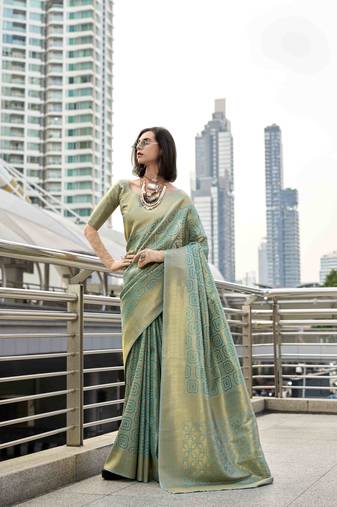 rama kanchipuram silk blend saree with unstitched blouse piece