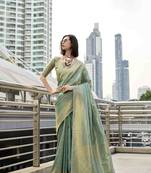 rama kanchipuram silk blend saree with unstitched blouse piece