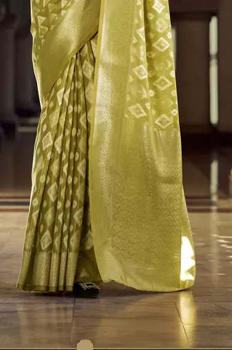 lime green tissue silk blend saree with unstitched blouse piece