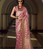 pink tissue silk blend saree with unstitched blouse piece