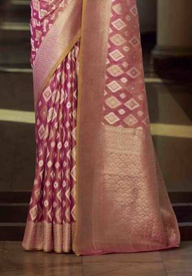 pink tissue silk blend saree with unstitched blouse piece 3