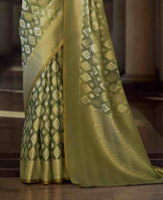 olive tissue silk blend saree with unstitched blouse piece 3