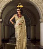 beige tissue silk blend saree with unstitched blouse piece