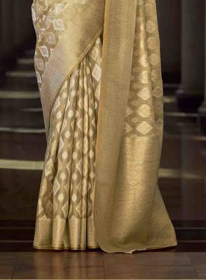 beige tissue silk blend saree with unstitched blouse piece 3