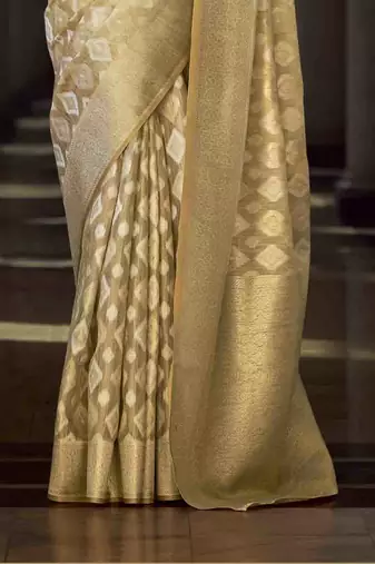 beige tissue silk blend saree with unstitched blouse piece