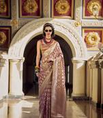 mauve tissue silk blend saree with unstitched blouse piece