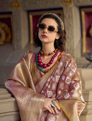 mauve tissue silk blend saree with unstitched blouse piece 2