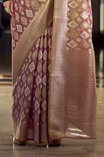 mauve tissue silk blend saree with unstitched blouse piece