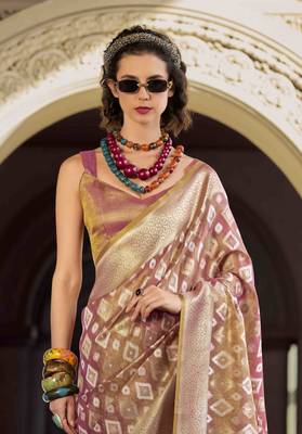 mauve tissue silk blend saree with unstitched blouse piece 4