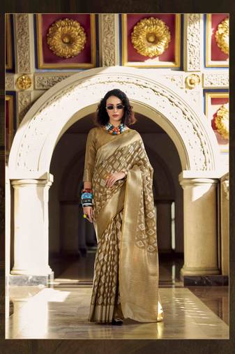 chiku tissue silk blend saree with unstitched blouse piece