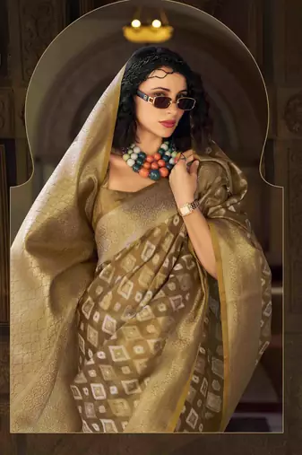 chiku tissue silk blend saree with unstitched blouse piece