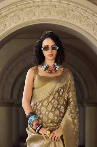 chiku tissue silk blend saree with unstitched blouse piece