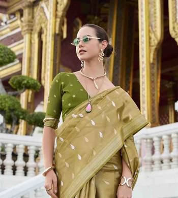 mustard tissue silk blend saree with unstitched blouse piece 4