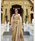 chiku tissue silk blend saree with unstitched blouse piece