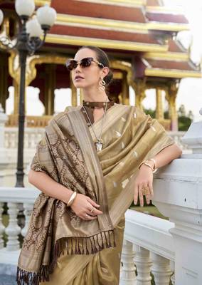 chiku tissue silk blend saree with unstitched blouse piece 2