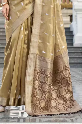 chiku tissue silk blend saree with unstitched blouse piece