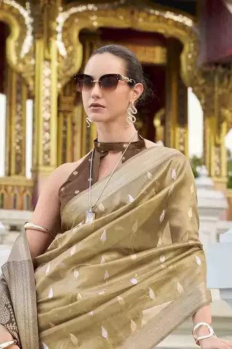 chiku tissue silk blend saree with unstitched blouse piece