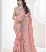 peach linen silk blend saree with unstitched blouse piece