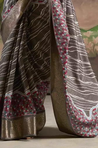 grey dola silk blend saree with unstitched blouse piece
