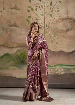burgundy dola silk blend saree with unstitched blouse piece 1