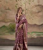 burgundy dola silk blend saree with unstitched blouse piece
