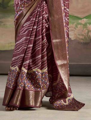 burgundy dola silk blend saree with unstitched blouse piece 3
