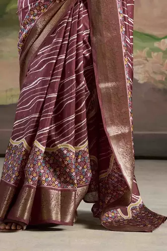 burgundy dola silk blend saree with unstitched blouse piece