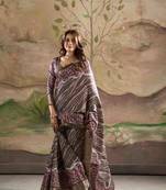 coffee dola silk blend saree with unstitched blouse piece