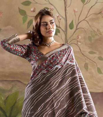 coffee dola silk blend saree with unstitched blouse piece 2