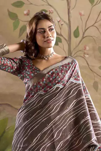 coffee dola silk blend saree with unstitched blouse piece