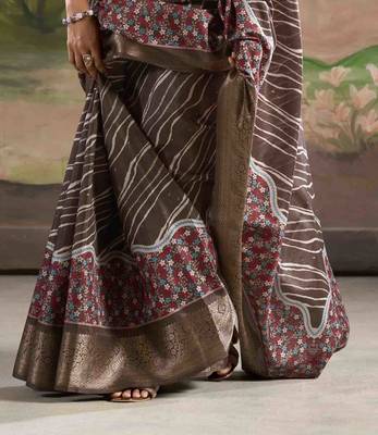 coffee dola silk blend saree with unstitched blouse piece 3