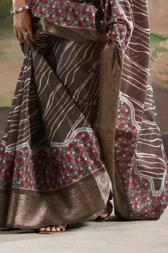 coffee dola silk blend saree with unstitched blouse piece