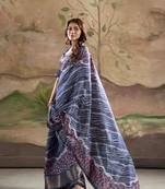 navy blue dola silk blend saree with unstitched blouse piece