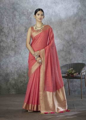 gajari cotton silk blend saree with unstitched blouse piece 1