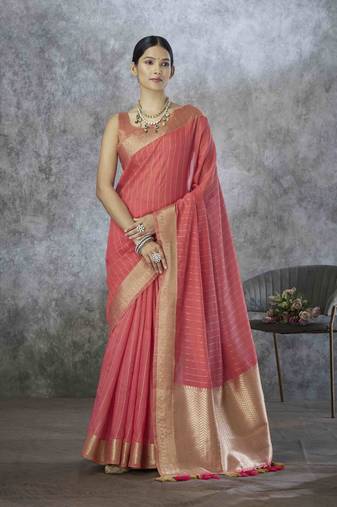 gajari cotton silk blend saree with unstitched blouse piece