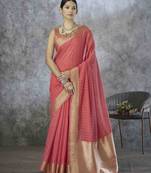 gajari cotton silk blend saree with unstitched blouse piece