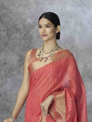 gajari cotton silk blend saree with unstitched blouse piece 2