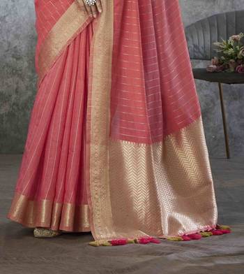 gajari cotton silk blend saree with unstitched blouse piece 3