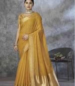 mustard cotton silk blend saree with unstitched blouse piece