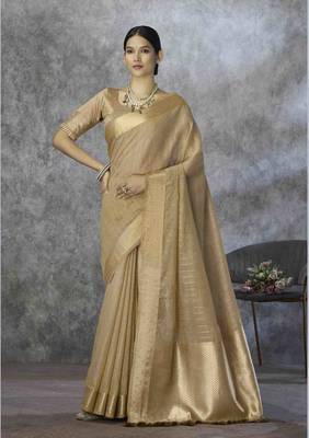 coffee cotton silk blend saree with unstitched blouse piece 1