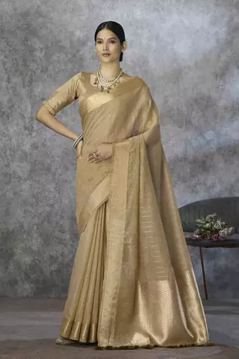 coffee cotton silk blend saree with unstitched blouse piece