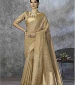 coffee cotton silk blend saree with unstitched blouse piece