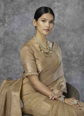 coffee cotton silk blend saree with unstitched blouse piece 2
