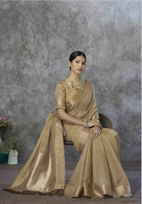 coffee cotton silk blend saree with unstitched blouse piece 3
