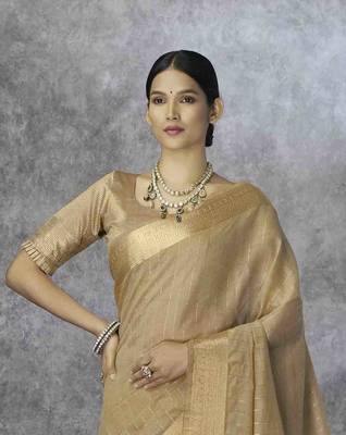 coffee cotton silk blend saree with unstitched blouse piece 4
