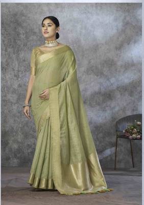 pista cotton silk blend saree with unstitched blouse piece 1