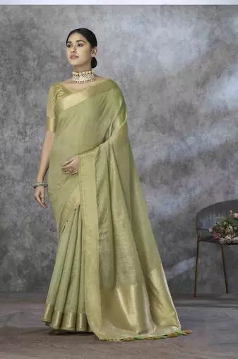 pista cotton silk blend saree with unstitched blouse piece